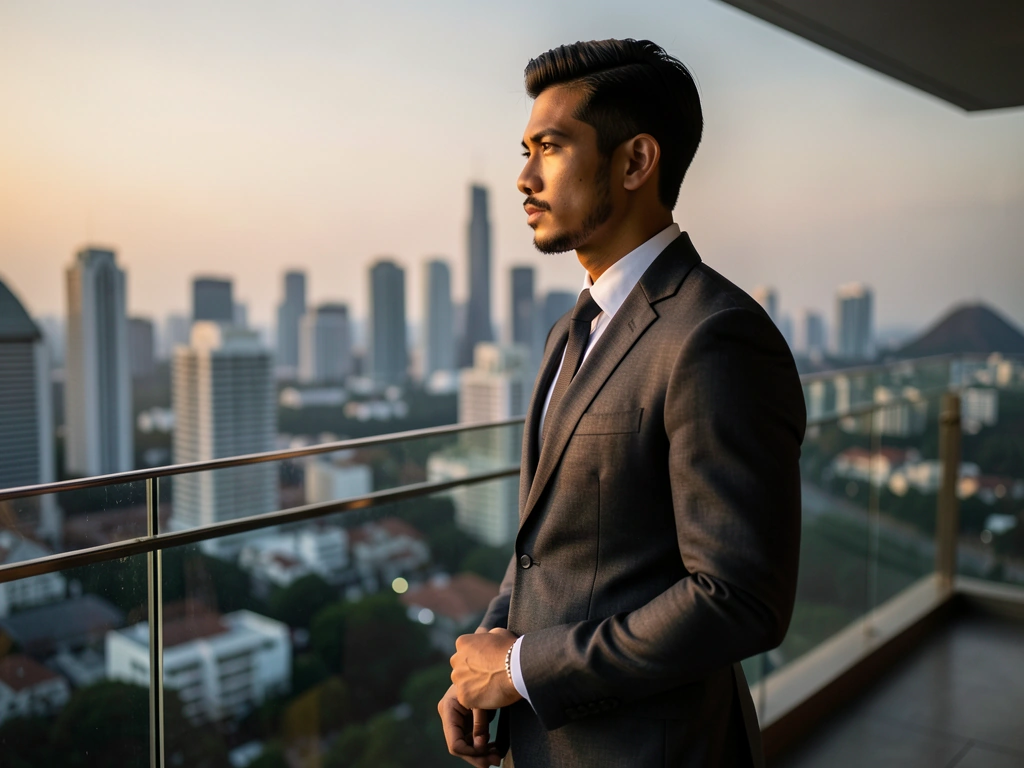Modern Indonesian gentleman in tailored suit